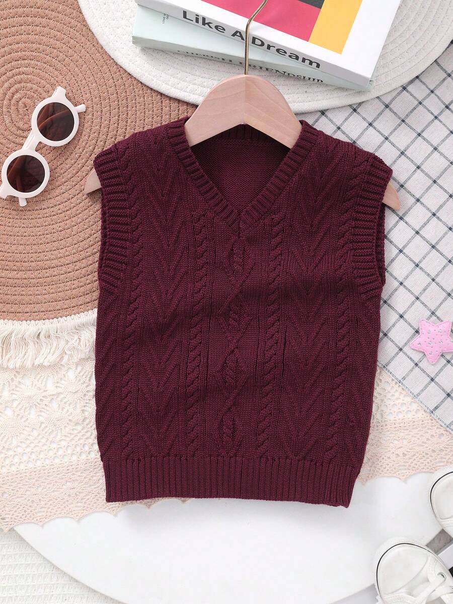Boys' Collegiate Style Solid Color Cable Knit Sweater Vest