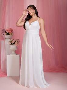 Mgiacy V-Neck Lace Backless Maxi Dress - White - View 3