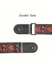 Guitar Straps, Vintage Embroidered Cotton Guitar Straps With Leather Ends For Bass, Electric & Acoustic Guitars