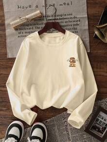 Tween-Mädchen 1 Stück lässiges bedrucktes Langarm-T-Shirt, Frühling/Herbst, warmes und bequemes Design