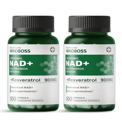 Windboss NAD+ Liposomal 900mg | 200 Cápsulas Antienvejecimiento y Energía Celular]Windboss Suplemento NAD+ 900mg (100 Cápsulas) - Suplemento Liposomal de NMN de Alta Pureza para Antienvejecimiento, Energía y Enfoque - Comestible, Suplemento Dietético
