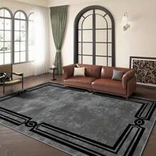 1pc Luxurious Crystal Velvet Area Rug - 800gsm, Backing, Machine Washable - Perfect For Christmas Decor, Nordic Geometric Design In Black & Gray - Ideal For Living Room, Bedroom, Kitchen, And More
