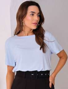Women's Viscolycra Canoe Neck Blouse - 淺藍色 - 查看 6