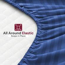 Lux Decor 4 Pc Stripe Bed Sheets High GSM Brushed Microfiber Sheets - Elevate Your Sleep Experience With Deep Pocket Bedding Sheets & Pillowcases-Graduation Gifts, Home Decor, Back-To-School Gift, Valentine's Day Bedroom, Spring Bedding Refresh, Guest Room Essentials, Dorm Room Bedding, Premium Bed Linens, Easy Care Sheets, Hypoallergenic Fabric, Year-Round Comfort, Master Bedroom Update, Matching Bedding Set, Hotel Quality Linens, Everyday Use, Classic Look, Home Basic - 藏蓝色 - 查看 6