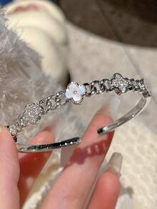 1pc Autumn/Winter Flower Oil-Drop Zirconia Chain Fashion Copper Gold Women's Bracelet, Suitable For Party, Ball, Outdoor, Daily Outfit Accessory, Dating, Birthday Gift - Vàng - Xem 5