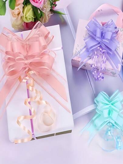 10pcs - Ribbon Bows Gift Wrapping Ribbons - Reusable Birthday Ribbon Bows For Boxes, Decorations, Gift Wrapping, Wedding Baskets, Birthday Party Gifts, Christmas Gifts, Perfect For Christmas Party (Pink)