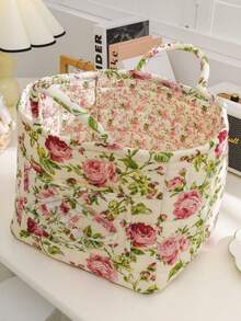 Panier de rangement matelassé à imprimé floral, panier à linge, grande capacité, portable, pliable, panier à goûter, grand panier carré, doux, rustique, chic, pour vêtements sales, essentiels du quotidien pour femmes et filles, panier de rangement pour cosmétiques, jouets, produits de soins de la peau, rangement de maquillage pour femmes, panier de rangement multifonctionnel, organisateur de cosmétiques, décoration d'intérieur, salon, chambre à coucher, salle de bain, convient pour toutes les saisons - Multicolore - Voir 19