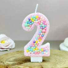 1支数字生日蜡烛，马卡龙色球形蛋糕蜡烛装饰，0-9闪亮粉色数字蜡烛，适用于生日蛋糕、大型节日和派对，深受男孩女孩喜爱 - 彩色 - 查看 21