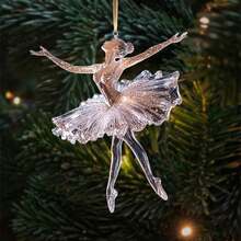 2pcs 2D Sparkling Dancer Christmas Decorations, 3.5-Inch Acrylic Dancer Dance Decorations, Dancer Christmaecorations, Tree Decorations Ballet Decorations