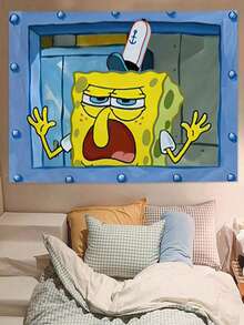 1 Stück SpongeBob dekorativer Wandteppich, Cartoon Party Deko Hängetuch, SpongeBob Dekoration, Feiertags Dekoration, Hintergrund Dekoration, Wohnzimmer Schlafzimmer, verschiedene Größen erhältlich mit Werkzeugen