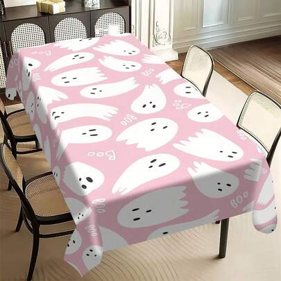 1/20pcs Halloween Themed Tablecloth, Cute Ghost Pattern Pink Tablecloth, Perfect For Parties, Dining And Home Decor, Halloween Decoration