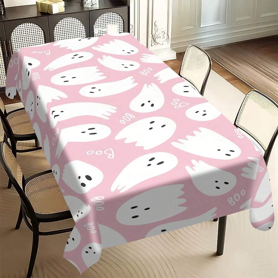 1/20pcs Halloween Theme Tablecloth,Cute Ghost Design Pink Tablecloth,Perfect For Parties,Dining & Home Decor,Halloween Decor