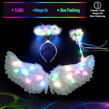 SunnyLisa Angel Wings - Angel Costume For Woman Girls, Light Up Angel Wings And Halo &Wand, Angel Accessories Set Halloween