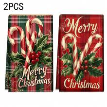 1 set/1 pièce/2 pièces Serviettes de cuisine et gants de vaisselle imprimés de cannes de Noël, convenant à la décoration intérieure des restaurants, cuisines et salles de bain, à la décoration de fête, aux cadeaux de vacances et pouvant également être offerts en cadeaux de Noël