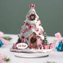 1/4pcs Christmas Cottage Desktop Decoration Ornaments, 2D Acrylic Christmas Party Supplies, Christmas Tree Cottage And Gift Design, Living Room Bedroom Home Decoration, Office Desktop Decoration, Christmas Gift - Multicolor - View 11