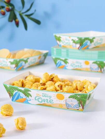 10/24pcs Happy Summer Bus Food Boxes, Fries Boxes, Popcorn Boxes, Popcorn Boxes, Birthday Party Decor And Home Movie Night Snack Boxes, Suitable For Lunch Box, Bakery Bread, Burger Restaurant