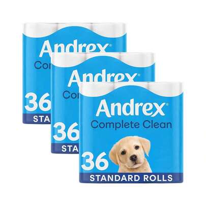 Kimberly-Clark Andrex Toilet Rolls Classic Clean Fragrance-Free Toilet Paper With Soft Touch And Gentle Comfort For Home And Office Everyday Hygiene - 36, 72 Or 108 Rolls