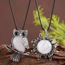 12 Stücke Boho-Stil Naturstein Eulen Anhänger mit Retro Sonnenblumen Akzenten, Symbol für Weisheit & Lernen, Unisex Schmuck für Business & Lässig Tragen, ideales Geschenk zum Valentinstag & Muttertag, Tiermotiv (zufällige Farbe)