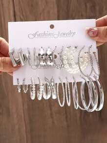 24-48 件简约几何心形与人造珍珠多层女士耳环套装，时尚珠宝礼物，适合生日、旅行、派对、日常休闲和工作 - 金黃色 - 查看 10