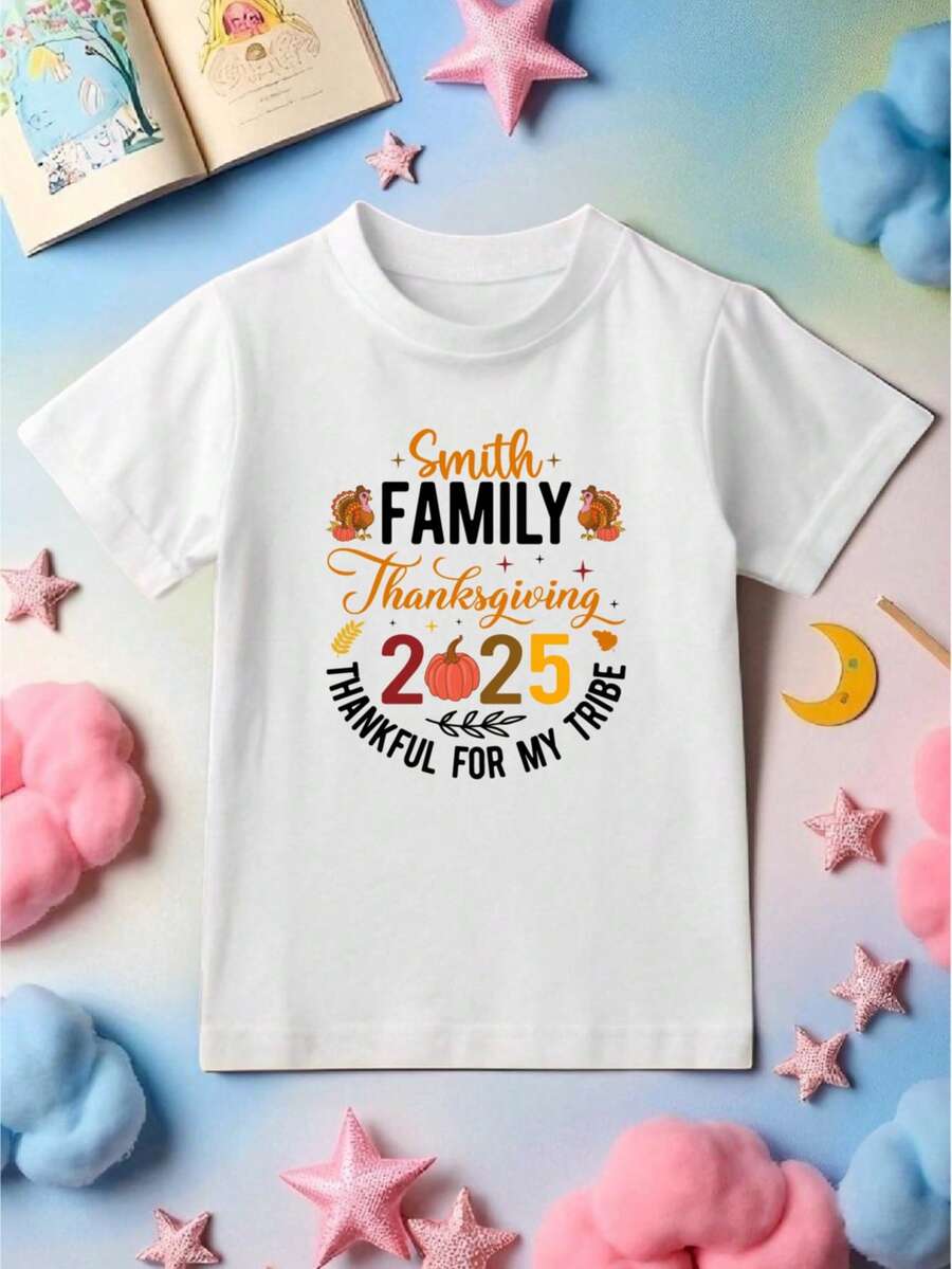 Personalized Family Thanksgiving 2025 Kids T-Shirt, Custom Matching Pumpkin Thanksgiving Crew Shirt, Customized Unisex Cousins Turkey Toddler Tee, Thankful Family Sweatshirt For Youth, Autumn Gift. CU-96 - trắng - Xem 1