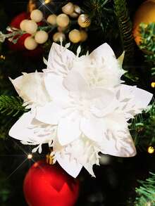 10pcs/20pcs/1pc Shiny Double Layer Poinsettia Artificial Christmas Flowers With Clips, Suitable For Christmas, New Year, Wedding Party, Wreath, Staircase, Window, Fireplace, Christmas Tree Decoration, Poinsettia Christmas Tree Ornaments, Christmas Decorations, Glitter Artificial Poinsettia, DIY Wreath, Home Decor, Wedding Party, Christmas Gift Decorations, Christmas Decorations, Holiday Party Decorations, Christmas Room Decor