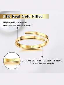Milacolato 14K Gold Filled Rings For Women - Non Tarnish Gold Wedding Bands | Waterproof Stackable Thumb Rings | Open Twist Adjustable Rings Size 5 To 10 - Nhiều màu - Xem 2