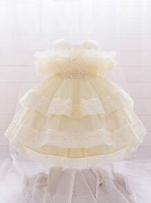 Baby Girls Sequin Tulle Cute Flower Girl Wedding Train Dress, Suitable For Party, Birthday, Outing, Does Not Include Headband
