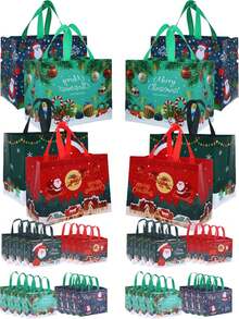 4 Piezas de Bolsas Reutilizables de Regalo de Navidad con Asas, Bolsas de Navidad de Tela No Tejida, Bolsas de Regalo de Navidad a Granel para Regalos de Navidad, Envoltura de Regalos, Compras, Suministros para Fiestas de Navidad