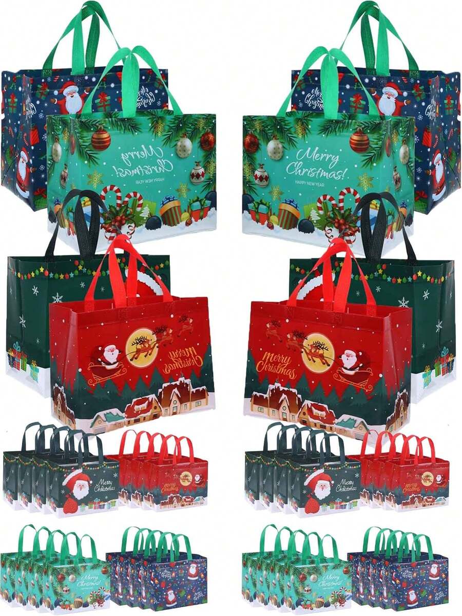 4 Piezas de Bolsas Reutilizables de Regalo de Navidad con Asas, Bolsas de Navidad de Tela No Tejida, Bolsas de Regalo de Navidad a Granel para Regalos de Navidad, Envoltura de Regalos, Compras, Suministros para Fiestas de Navidad