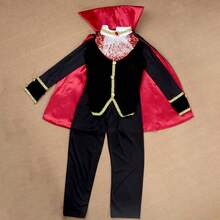 儿童吸血鬼伯爵服装套装 - 万圣节派对哥特式服装，带斗篷、高领和蕾丝 - 紫黑/红黑/黑灰 - 角色扮演服装，吸血鬼主题派对，三种款式可供选择 - 黑色-C - 查看 12