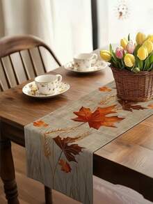 1 pieza Camino de mesa inspirado en el otoño con diseño de hojas de arce y trigo - Poliéster, múltiples tamaños para decoración del hogar y la cocina, Acción de Gracias, Año Nuevo, regalo para todo el año, decoración del hogar de temporada