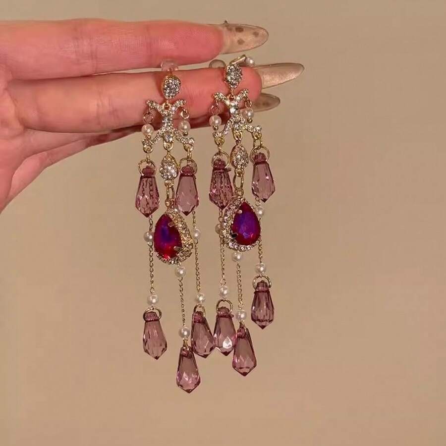 2pc Retro Water Drop Tassel Earrings Fashion Temperament High Sense Of Ear Jewelry - Hoa tai phong cách cung điện 09-2000 - Xem 1