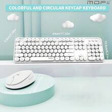 MOFII Ergonomic 2.4Ghz Plug And Play Wireless Keyboard Mouse Combo For PC/Laptop/Desktop,104Keys Full Size Retro Round Keycap Typewrite Keyboard With Wireless Optical Mouse-White - White - View 7