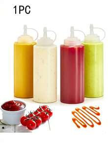 1pc Squeeze Bottle With Scale, Lid, And Tip, Multipurpose Salad Condiment Dispenser, Seasoning Squeeze Bottle, Suitable For Soy Sauce, Olive Oil, Mustard, BBQ Sauce, Sauce, Ketchup Food Containers Dispenser, Available In Various Sizes, Easy Pour Spout, Used For Kitchen, Dining Room, Outdoor Camping Barbecue Seasoning Storage Tools, Kitchen Accessories - Multicolor - View 1