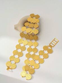 1 pieza Cinturón para la cintura decorado con moneda chapada en oro cobre para mujeres, abaya turca, joyería corporal para fiesta de boda árabe - Dorado - Ver 9