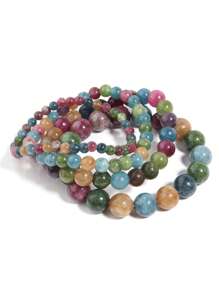 1條多彩電氣石手串,適用於女士和男士,天然石材彈性手鍊,瑜伽冥想首飾