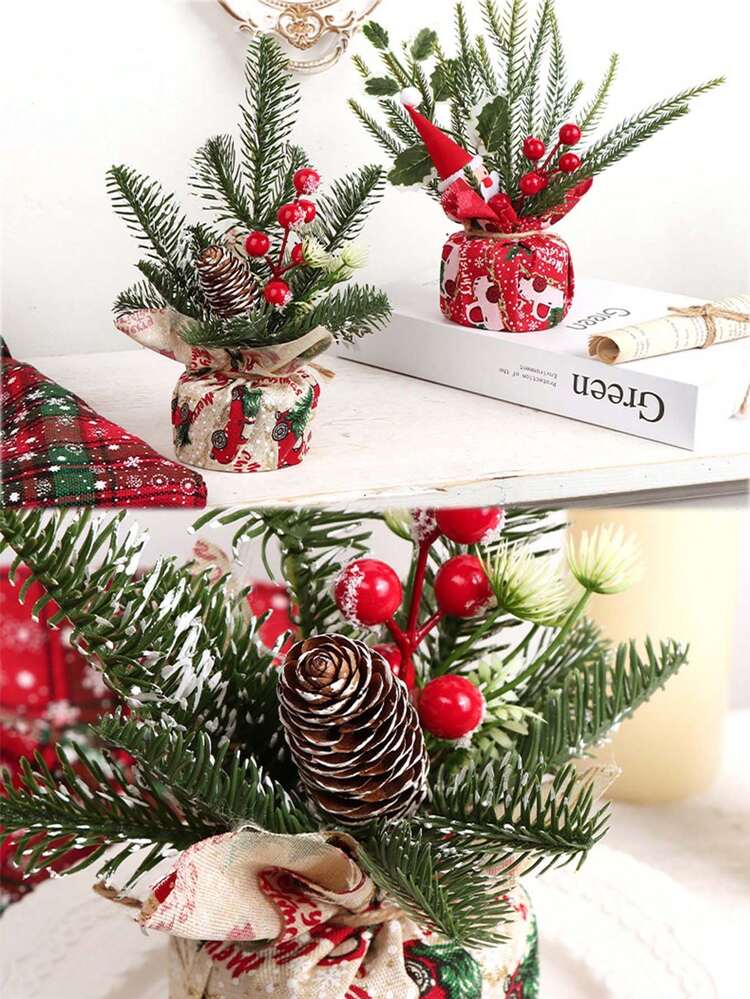 1棵迷你圣诞树，圣诞松针盆景，圣诞桌面壁炉摆件，家居装饰，圣诞装饰品，房间装饰，冬季圣诞装饰，家居圣诞礼物，圣诞装饰品 - 聖誕樹 - 查看 8