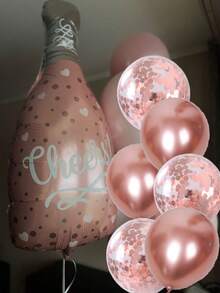 11PCS Champagne Bottle Aluminum Film Balloon, 12 Inch Rose Gold Sequined Latex Balloons Set, Birthday Party Bridal Showers Wedding Anniversary Decorative Props Valentine's Day, Mother's Day, Graduation