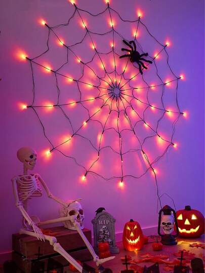 Đèn LED hình mạng nhện Halloween ma quái - 70 bóng, dùng nguồn USB cho tiệc tùng và trang trí trong nhà (Không bao gồm nhện)