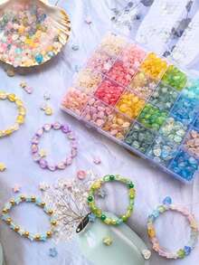 一盒亚克力珠，心形和星形，适用于珠宝制作，多种颜色和款式，散珠，可作隔珠，用于DIY项链、手链等珠宝工艺品。 - 彩色 - 查看 6