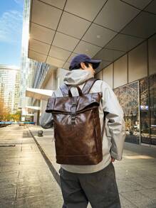 优质复古背包，柔软皮革 PU，商务休闲旅行通勤摩托车骑行翻盖笔记本电脑背包，大容量防水可扩展，适合万圣节、圣诞节、情人节、父亲节、返校、旅游季节、送给男朋友的礼物、父亲 2000 年代风格返校季节 - 彩色 - 查看 7