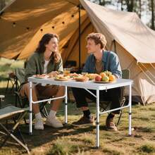 HSHa 2ft/2.5ft/3ft/4ft Folding Table, Aluminum Foldable Rectangle Camping Table, Portable Adjustable Garden Furniture, Outdoor Picnic Travel Table, Kitchen Work Table - White-90cm - View 3