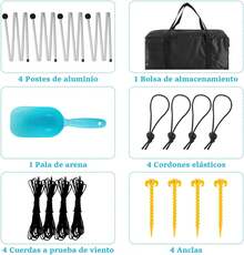 Toldo de Playa, 300 * 300 * 200cm Tienda Familiar Portátil 4 Postes de Aluminio, Tienda de Campaña con 4 Mástiles de Aluminio UPF50+ Diseño Resistente al Viento Refugio Camping Pesca Picnics - 1 - Ver 7