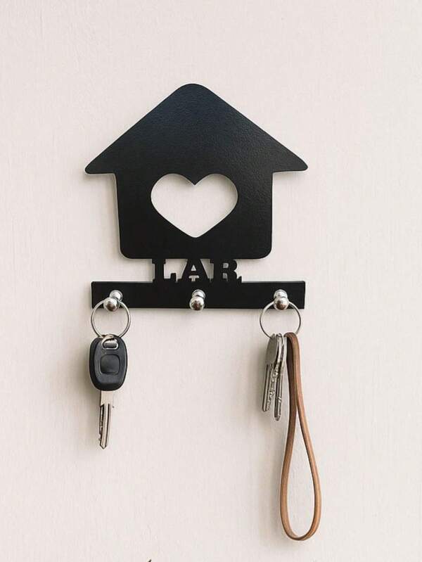 Quadro Decorativo Porta Chaves LAR casinha Preto em MDF 15x15