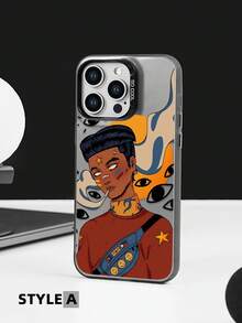 Illustrated Character Pattern Phone Case, Shockproof Creative Matte Frosted Phone Cover, Holiday Gift For Kids, Compatible With IPhone, Infinix, Honor, Vivo, Redmi, OPPO, Realme - Multicolor - View 5