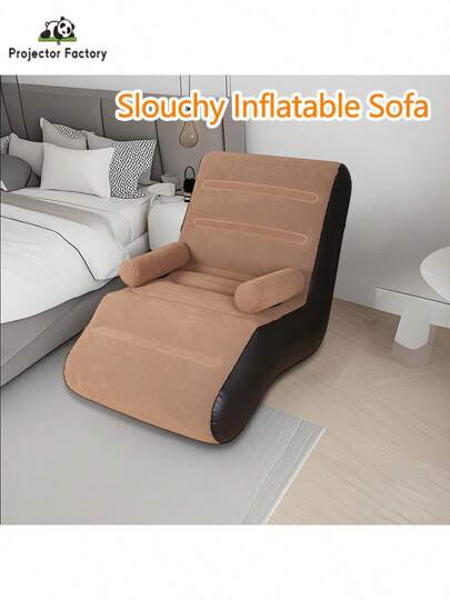 LIPETY Slouchy Inflatable Sofa Inflatable , Thickened Flocking PVC Foldable Blow Up Couch Mattress, Inflatable Deck Chair , For Bedroom And Living Room Beach Patio  With Handrails,Camping(With Air Pump)