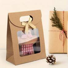 20 piezas de bolsas de regalo de papel kraft de alta calidad con textura, ventana transparente y asas resistentes - Lazo de cinta dorada elegante, ideal para bodas, fiestas, Día de San Valentín y ocasiones especiales - Multicolor - Ver 7