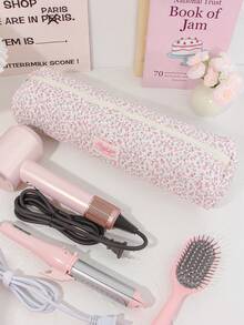 1 Peça de Bolsa de Armazenamento de Secador de Cabelo com Padrão Floral e Laço, Bolsa de Armazenamento de Modelador de Cabelo, Bolsa de Armazenamento de Secador de Cabelo Portátil para Viagem, Bolsa Cosmética Multifuncional Portátil para Viagem, Bolsa de Viagem para Armazenamento de Artigos de Toalete, Capa Protetora à Prova de Poeira que Pode Armazenar Secadores de Cabelo, Ferros de Ondular, Chapinhas, Grampos de Cabelo, Pentes, Necessidades de Cruzeiro e Férias, Presentes de Dama de Honra de Casamento, Presentes de Feriado