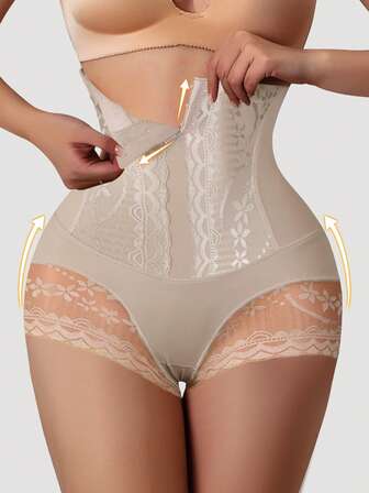 1 st sömlösa trosor med hög midja, spänne för kvinnor, spets, midjetränare, magreglerande, shapewear, platt mage, troslyft, rumpa, kvinnaunderkläder