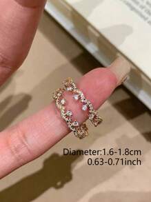 Set de 2 anillos con encaje brillante y circonita cúbica microincustrada en cobre, diseño único adecuado para fiestas, reuniones, regalos festivos, elegante para mujeres (sin caja de regalo)